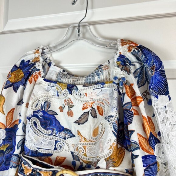 FARM Rio Off-White Summer Flowers Lenzing™ Ecovero™ Euroflax™ Romper Sz  S - Picture 4 of 8